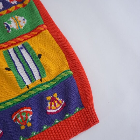 Vintage Star Blue Red Knit Beach Fish Sea Ocean Button Cardigan Sweater Vest L - Picture 5 of 12